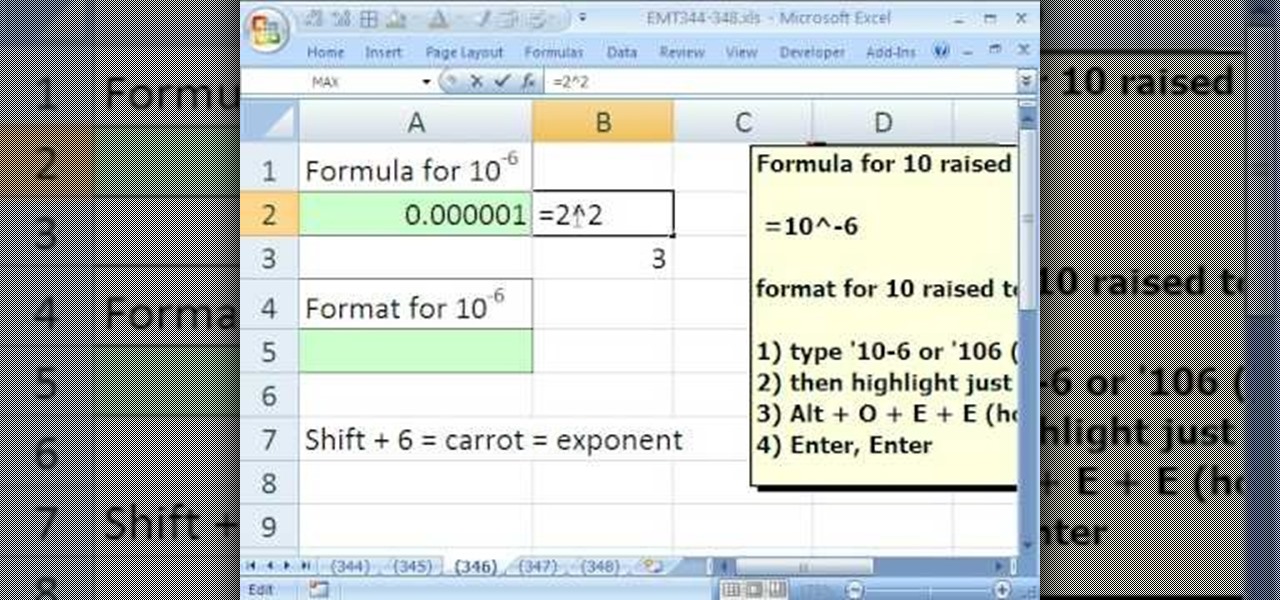 exponent in excel for mac